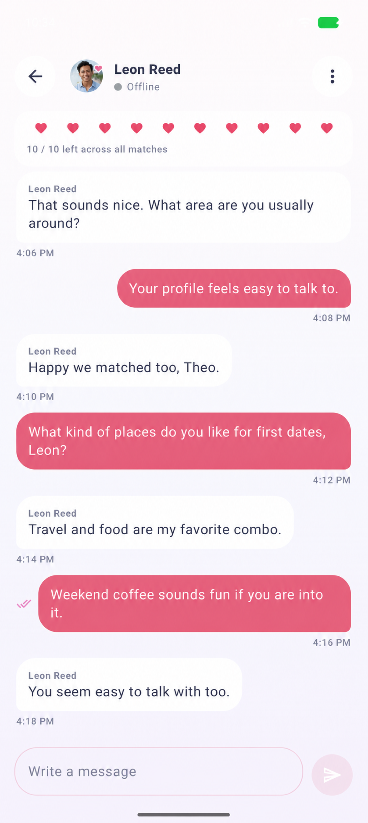 Ocean conversation screen showing a friendly message exchange